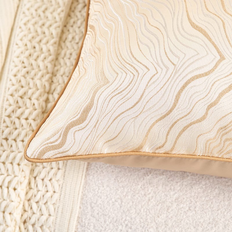 Avigers 18 x 18 Inch Square Beige Gold Abstract Striped Embroidery Cushion Case Luxury Modern Throw Pillow Cover Decorative Pillow for Couch Living Room Bedroom Car - Image 5